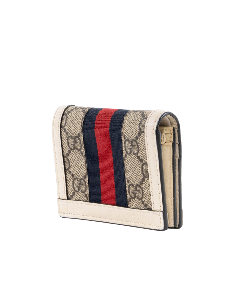 GUCCI BI FOLD WALLET OPHIDIA SHORT WHITE GG MONOGRAM CANVAS GHW 523155 0416 7230
