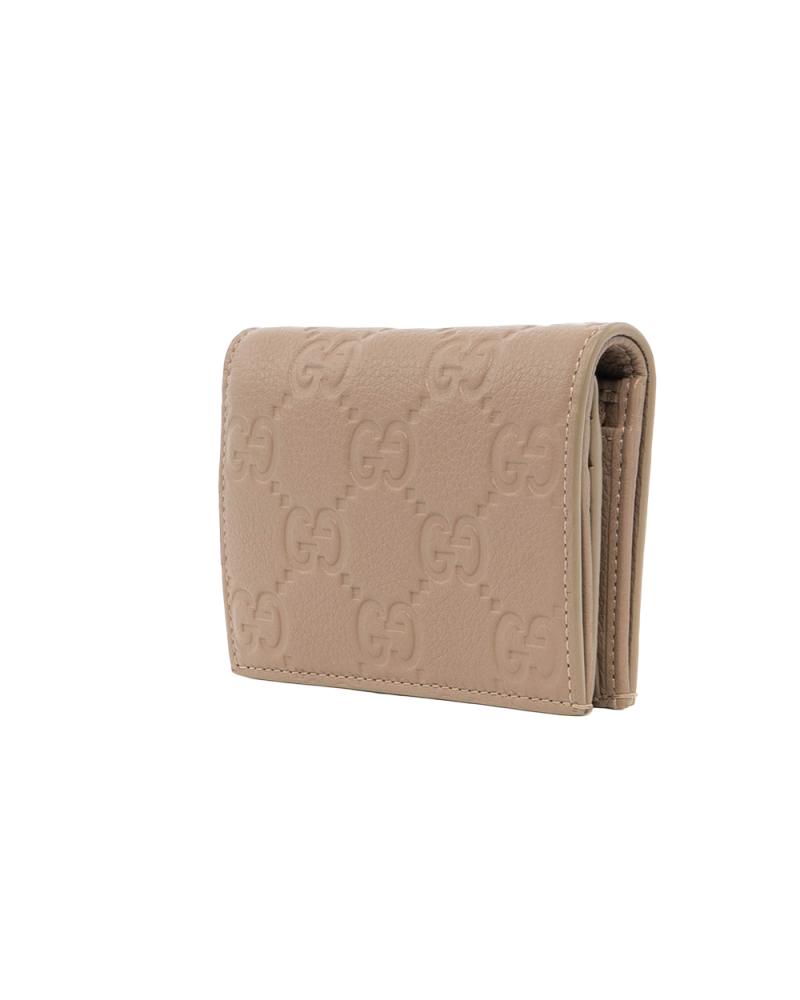 GUCCI BI FOLD WALLET SHORT BEIGE GG MONOGRAM CALF GHW 815901 496334 8085