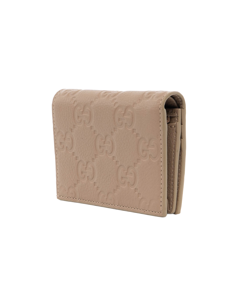 GUCCI BI FOLD WALLET SHORT BEIGE GG MONOGRAM CALF GHW 815901 496334 8086