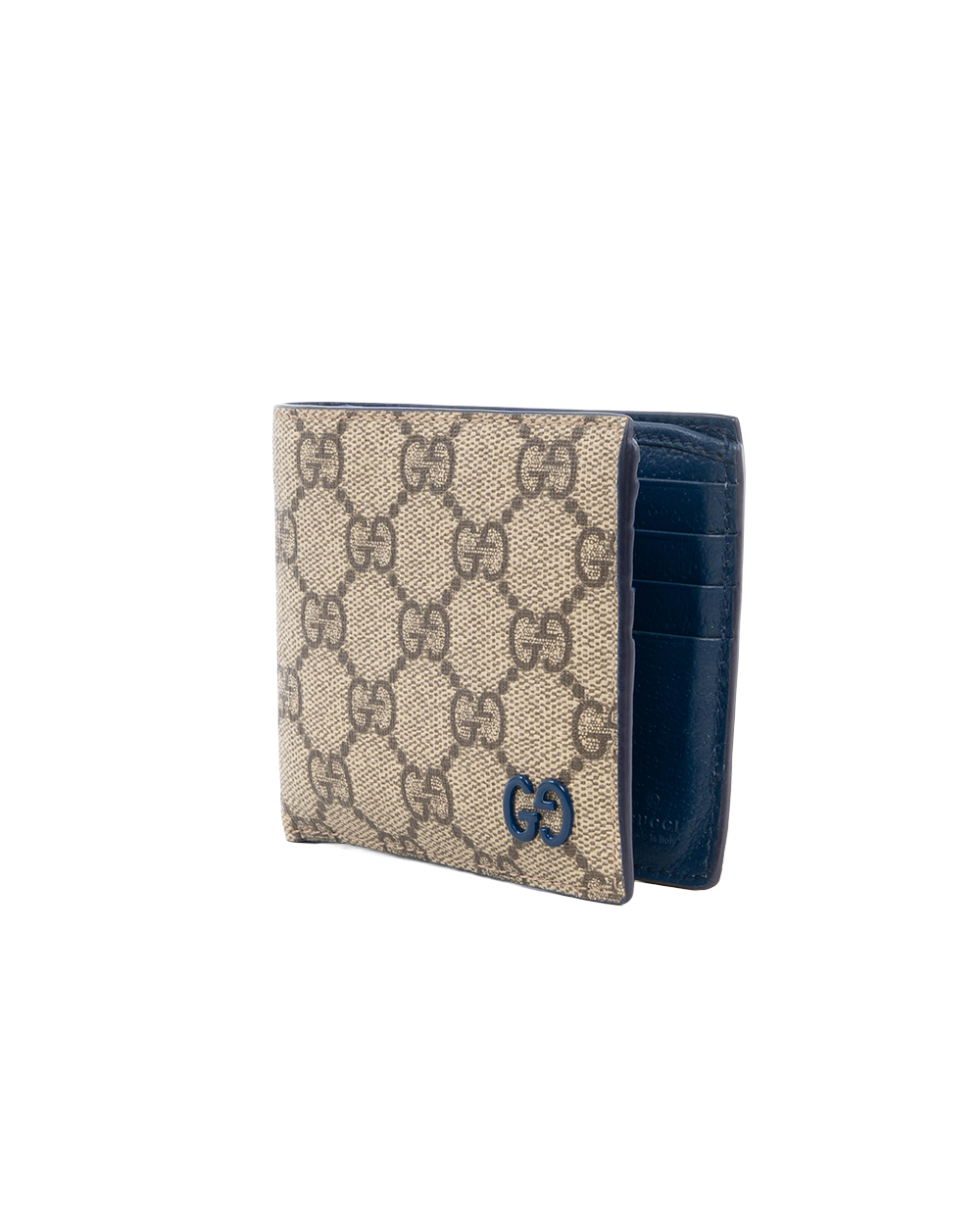 GUCCI BI FOLD WALLET SHORT BROWN BLUE GG MONOGRAM CANVAS 768243 0416 0531