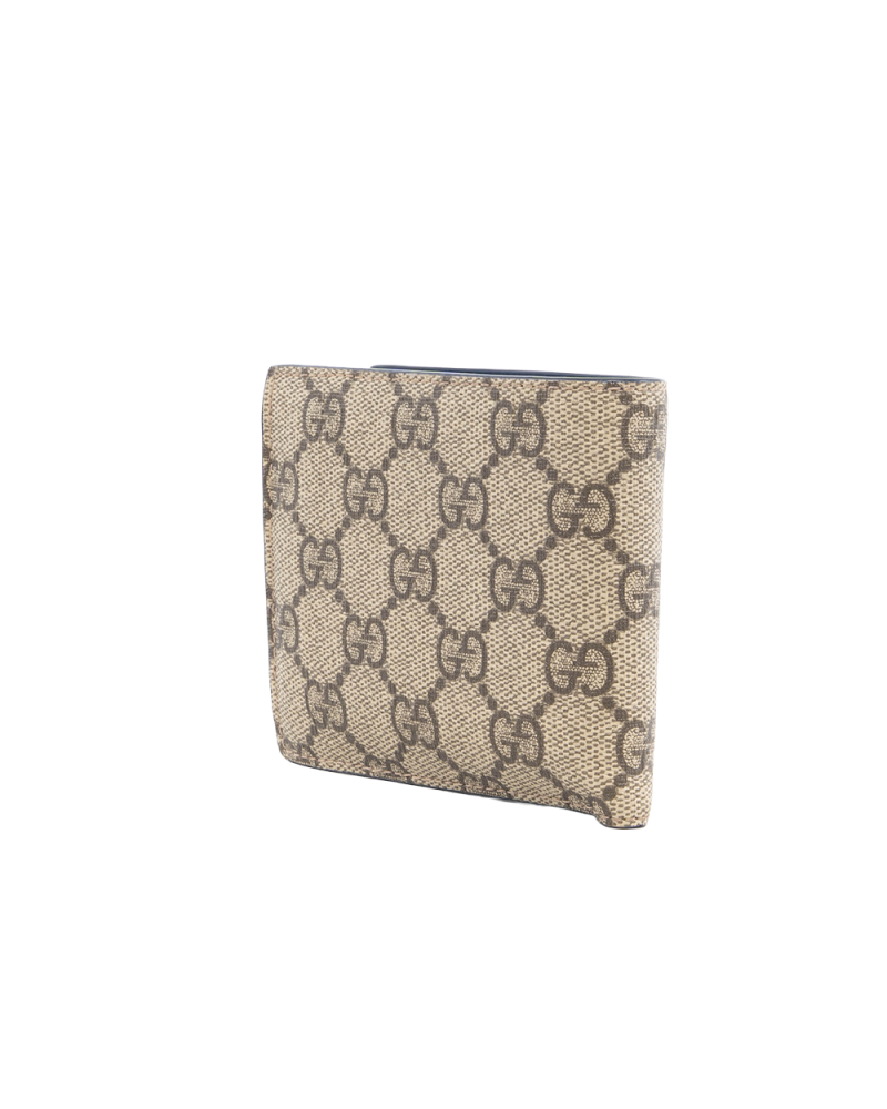 GUCCI BI FOLD WALLET SHORT BROWN BLUE GG MONOGRAM CANVAS 768243 0416 0532