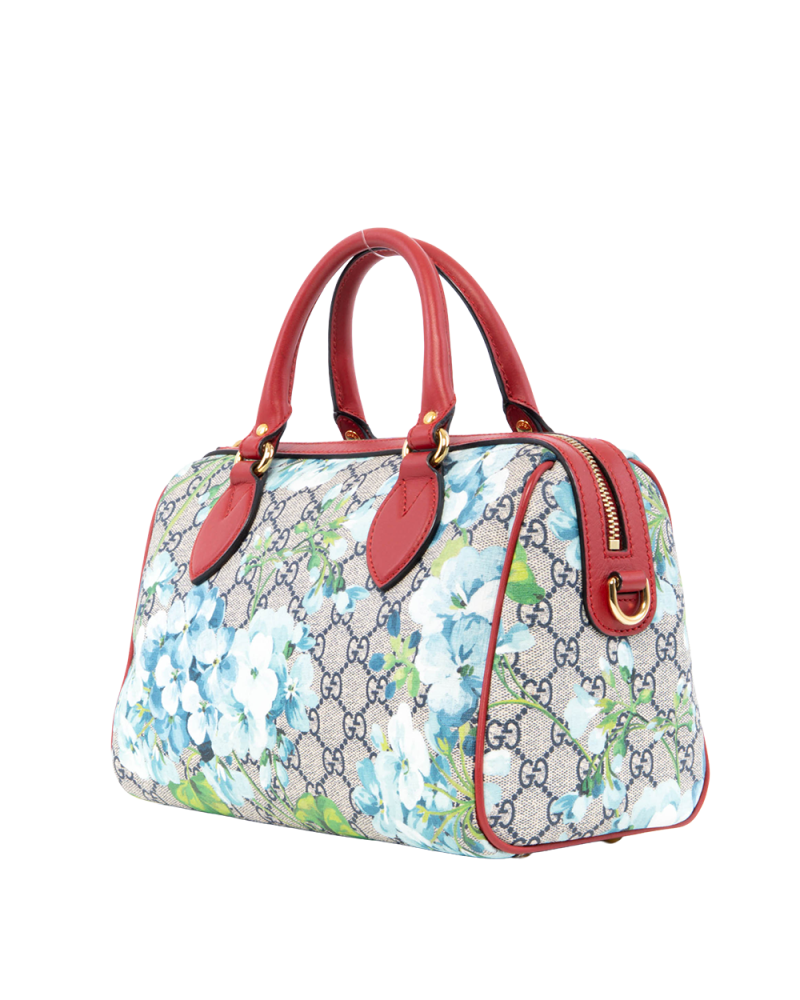 GUCCI BLOOMS BOSTON SMALL BROWN RED BLUE GG SUPREME MONOGRAM CANVAS GHW 546314 585795 0180