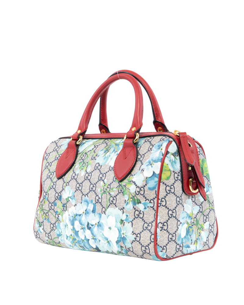 GUCCI BLOOMS BOSTON SMALL BROWN RED BLUE GG SUPREME MONOGRAM CANVAS GHW 546314 585795 0181