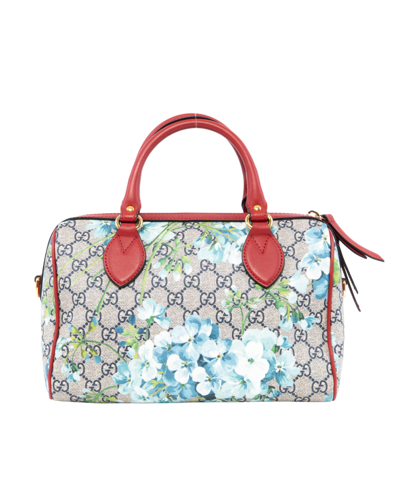 GUCCI BLOOMS BOSTON SMALL BROWN RED BLUE GG SUPREME MONOGRAM CANVAS GHW 546314 585795 0182