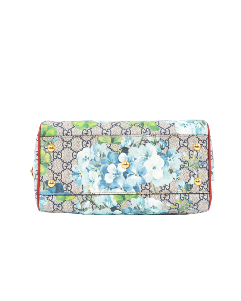 GUCCI BLOOMS BOSTON SMALL BROWN RED BLUE GG SUPREME MONOGRAM CANVAS GHW 546314 585795 0187