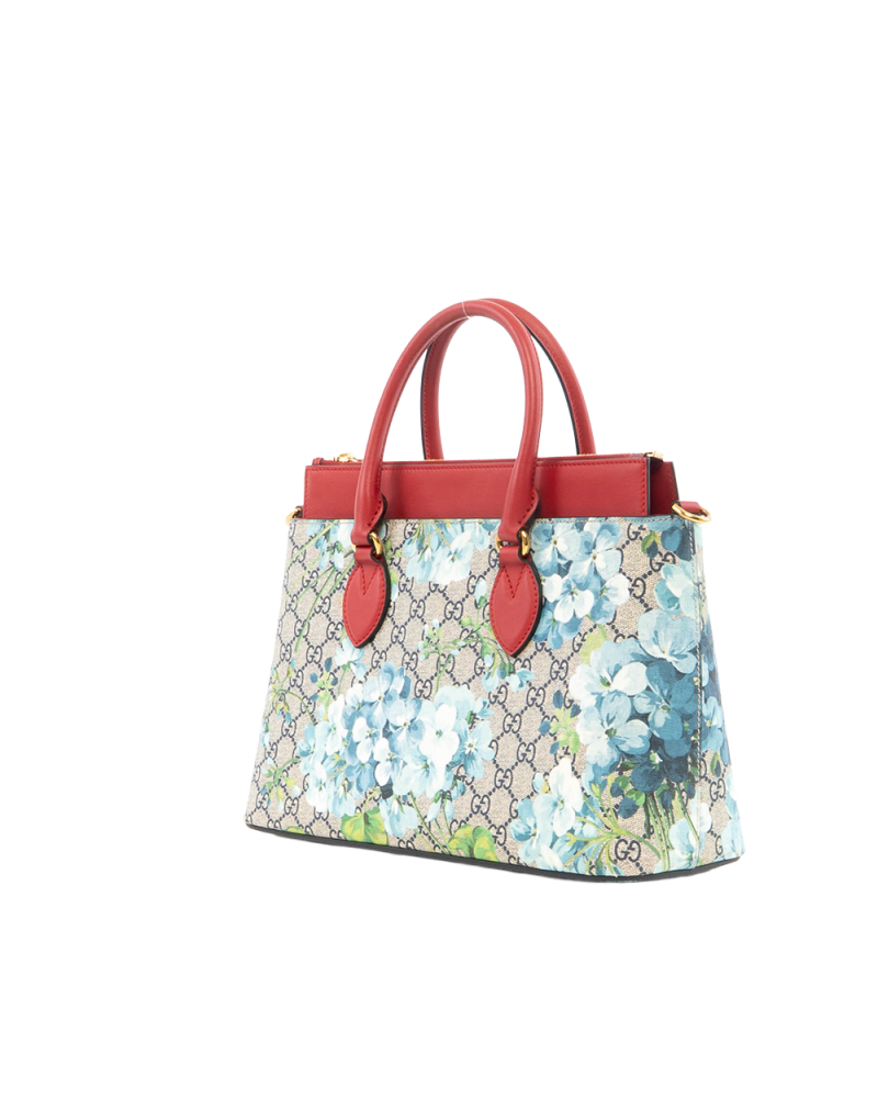 GUCCI BLOOMS TOTE MEDIUM BROWN RED BLUE GG SUPREME MONOGRAM CANVAS GHW 546316 493492 6935