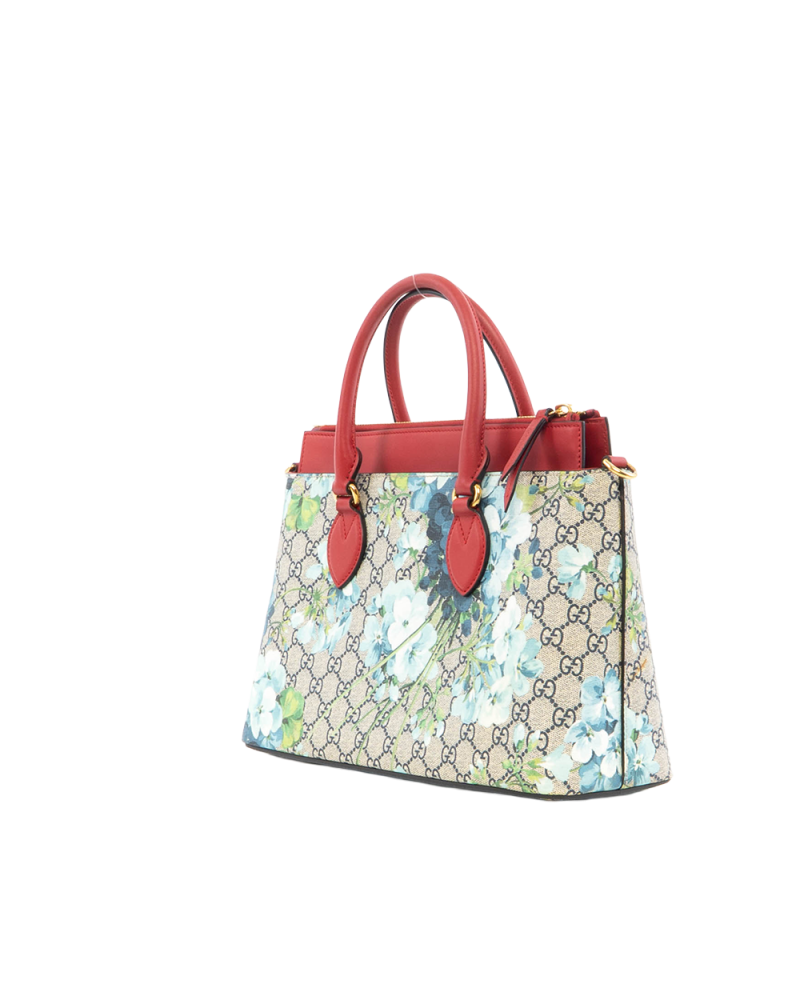 GUCCI BLOOMS TOTE MEDIUM BROWN RED BLUE GG SUPREME MONOGRAM CANVAS GHW 546316 493492 6936
