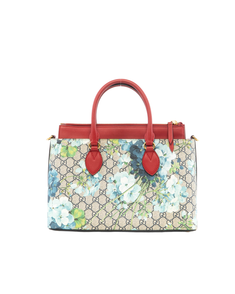 GUCCI BLOOMS TOTE MEDIUM BROWN RED BLUE GG SUPREME MONOGRAM CANVAS GHW 546316 493492 6937