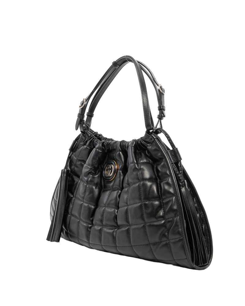 GUCCI DECO TOTE BAG MEDIUM BLACK CALF GHW 746210 498879 8831