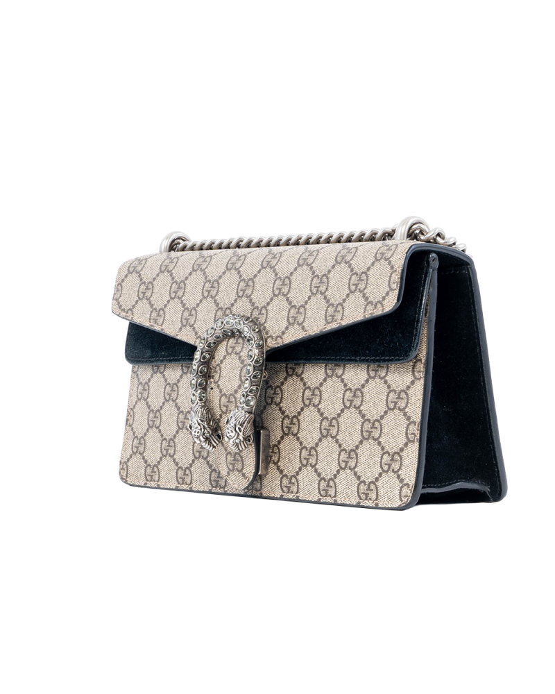 GUCCI DIONYSUS NEW SMALL BLACK BEIGE GG MONOGRAM CANVAS SHW 499623 493075 02882