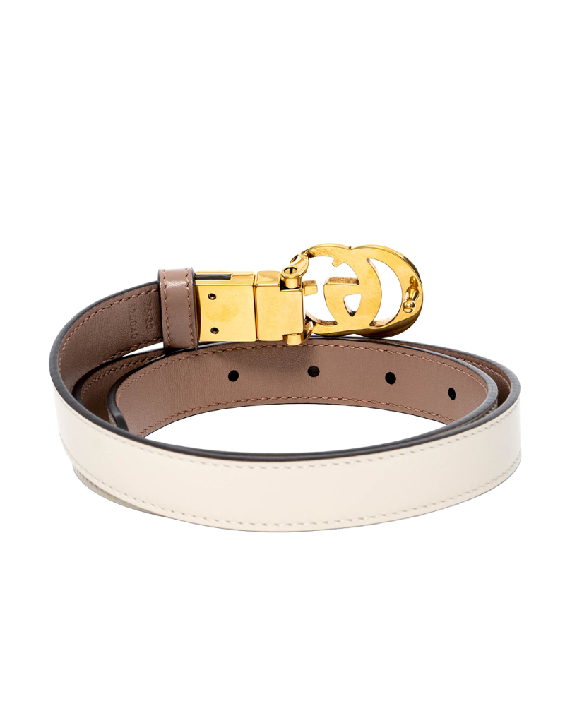 GUCCI GG MARMONT REVERSIBLE THIN BELT 75 WHITE NUDE CALF GHW 659418 OYATC 525040 04112