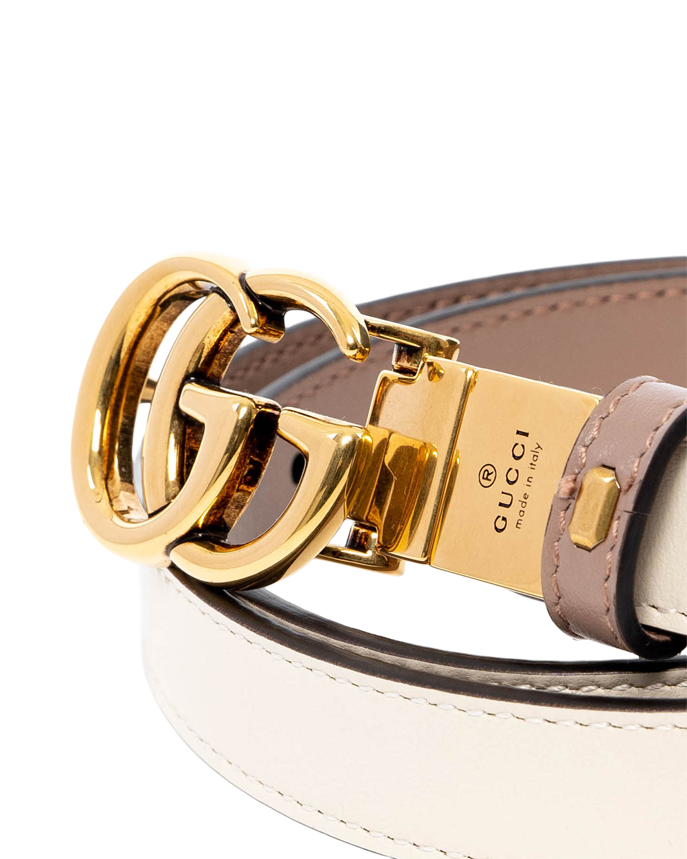 GUCCI GG MARMONT REVERSIBLE THIN BELT 75 WHITE NUDE CALF GHW 659418 OYATC 525040 04113
