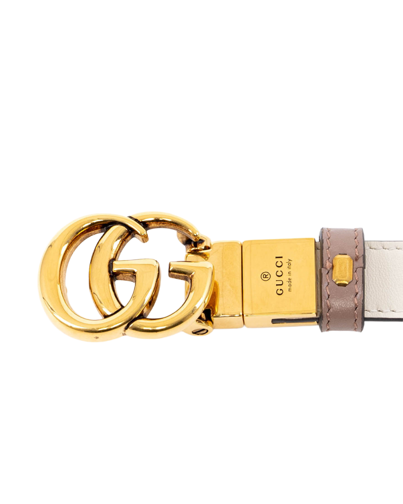 GUCCI GG MARMONT REVERSIBLE THIN BELT 75 WHITE NUDE CALF GHW 659418 OYATC 525040 04114