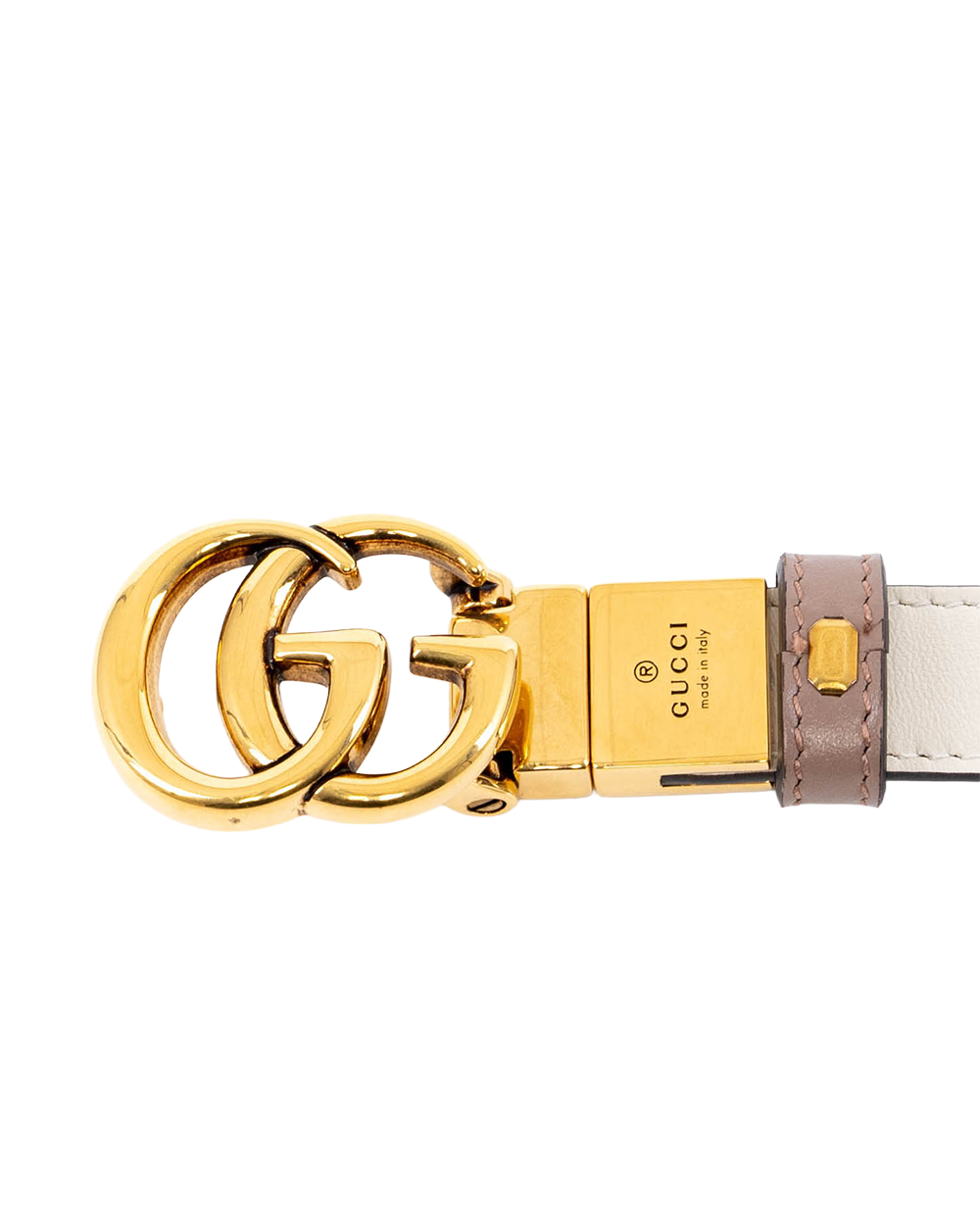 GUCCI GG MARMONT REVERSIBLE THIN BELT 75 WHITE NUDE CALF GHW 659418 OYATC 525040 04114