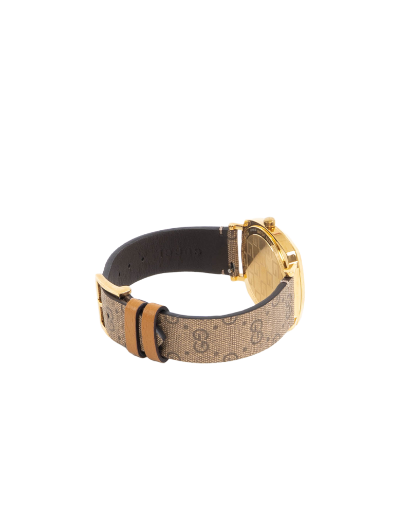 GUCCI GRIP DISNEY MICKEY MOUSE WATCH GOLD BROWN GG MONOGRAM CANVAS GHW 18146454 5636