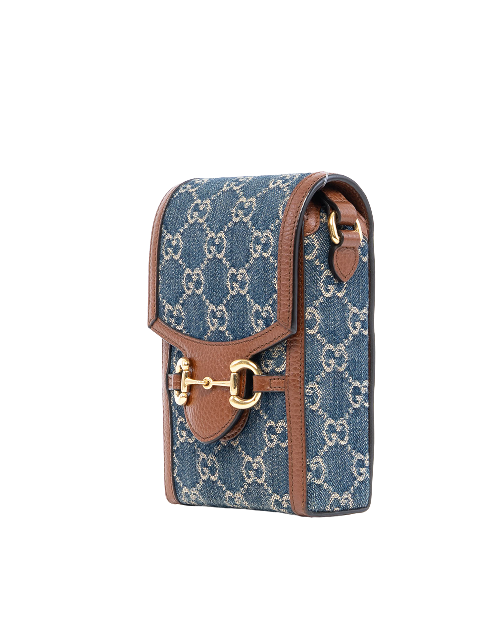 GUCCI HORSEBIT 1955 PHONE BLUE BROWN DENIM CALF GHW 625615 0416 3107