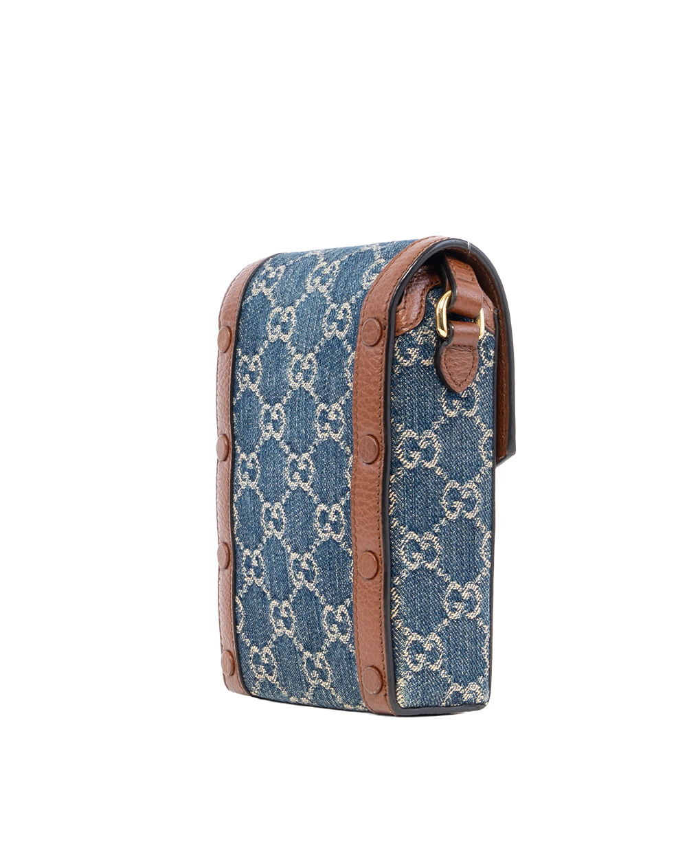 GUCCI HORSEBIT 1955 PHONE BLUE BROWN DENIM CALF GHW 625615 0416 3108