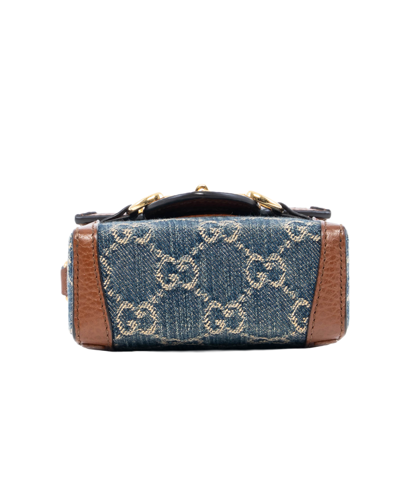 GUCCI HORSEBIT 1955 PHONE BLUE BROWN DENIM CALF GHW 625615 0416 3113