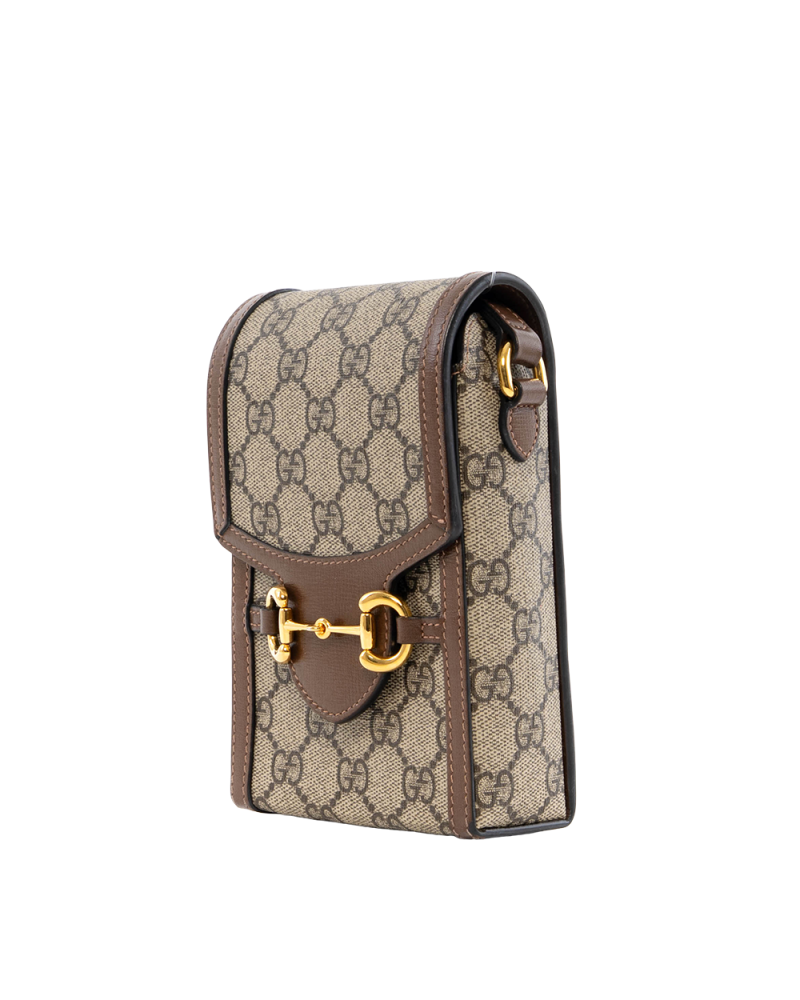 GUCCI HORSEBIT 1955 PHONE BROWN GG MONOGRAM CANVAS GHW 625615 2149 7106