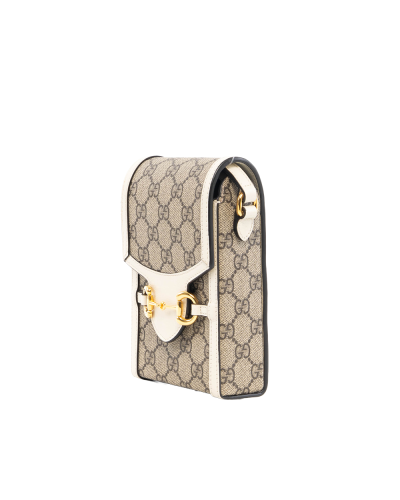 GUCCI HORSEBIT 1955 PHONE WHITE GG MONOGRAM CANVAS GHW 625615 2184 0743
