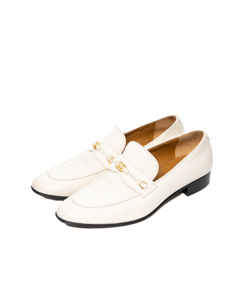 GUCCI HORSEBIT LOAFER 38.5 WHITE CALF GHW 0122