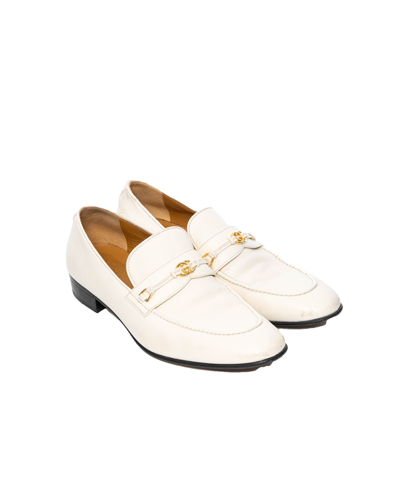GUCCI HORSEBIT LOAFER 38.5 WHITE CALF GHW 0123