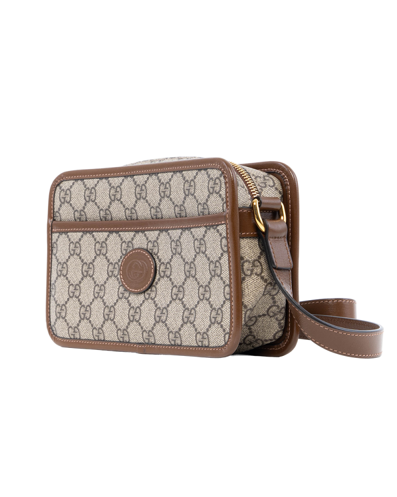GUCCI INTERLOCK G CAMERA MINI BROWN GG MONOGRAM CANVAS GHW 4033