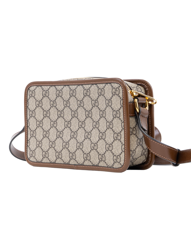 GUCCI INTERLOCK G CAMERA MINI BROWN GG MONOGRAM CANVAS GHW 4034