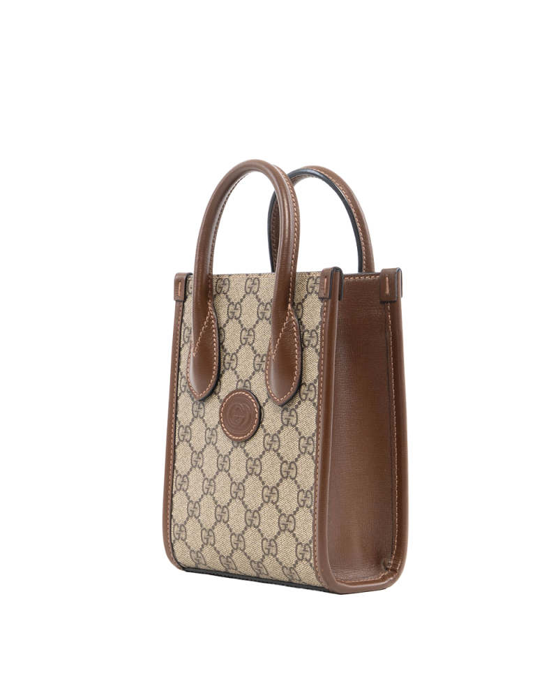 GUCCI INTERLOCK MINI TOTE MINI BROWN GG SUPREME MONOGRAM CANVAS GHW 7473