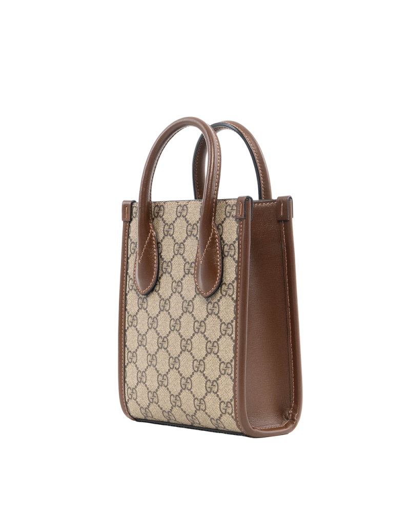 GUCCI INTERLOCK MINI TOTE MINI BROWN GG SUPREME MONOGRAM CANVAS GHW 7474