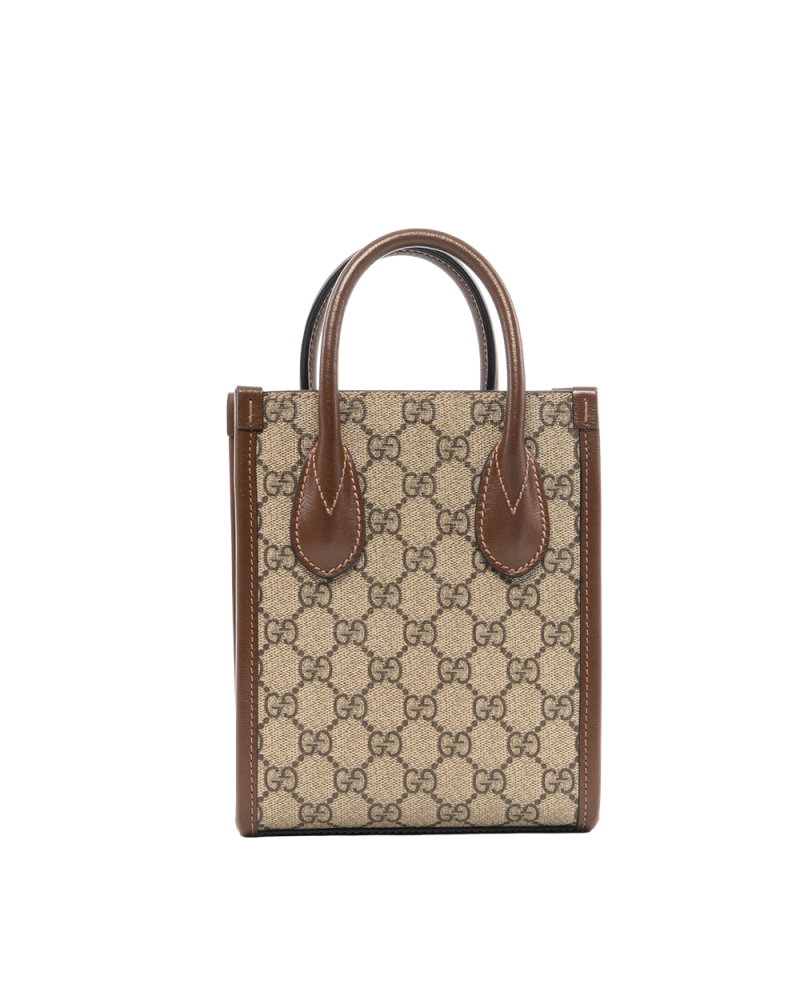 GUCCI INTERLOCK MINI TOTE MINI BROWN GG SUPREME MONOGRAM CANVAS GHW 7475