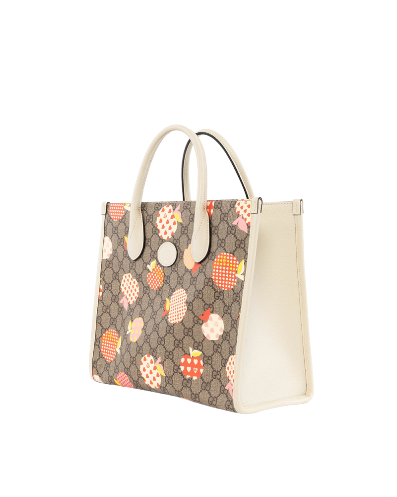 GUCCI INTERLOCK TOTE SMALL WHITE APPLE PRINT GG MONOGRAM CANVAS GHW 659983 525040.X 6691