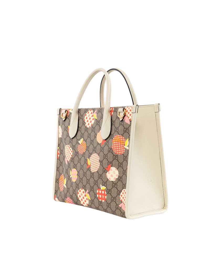 GUCCI INTERLOCK TOTE SMALL WHITE APPLE PRINT GG MONOGRAM CANVAS GHW 659983 525040.X 6692