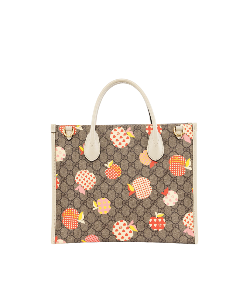 GUCCI INTERLOCK TOTE SMALL WHITE APPLE PRINT GG MONOGRAM CANVAS GHW 659983 525040.X 6693