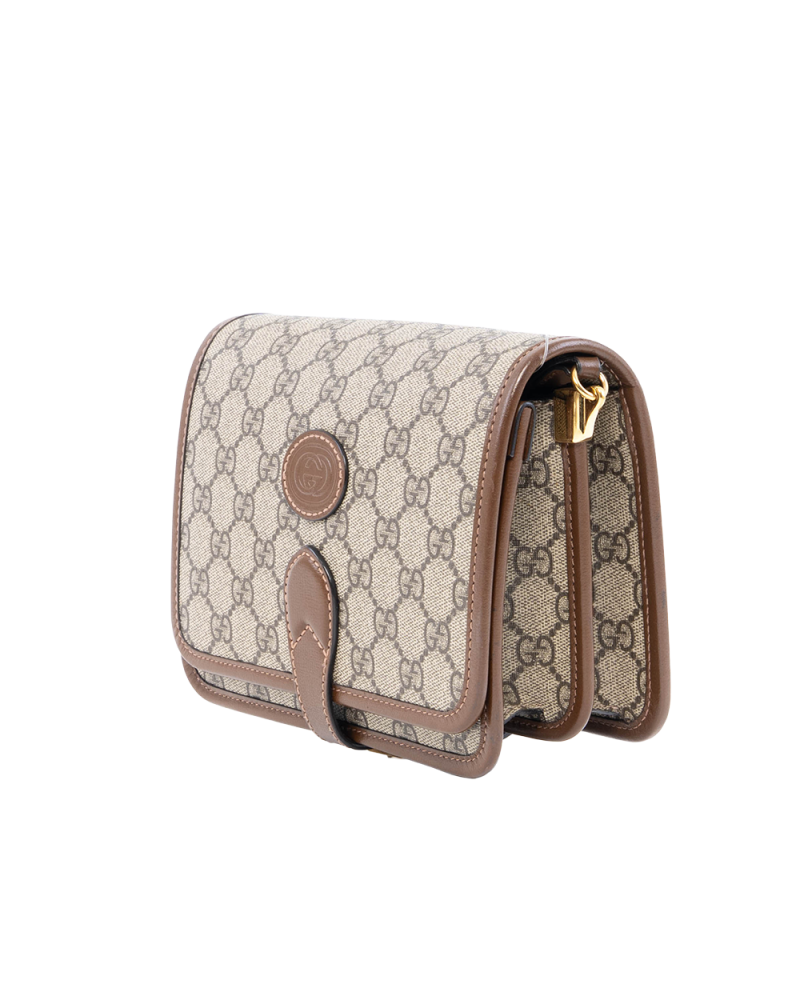 GUCCI INTERLOCKING G SHOULDER BAG BROWN GG SUPREME MONOGRAM CANVAS GHW 671620 498879 4542