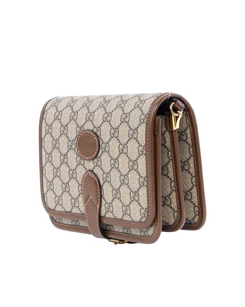 GUCCI INTERLOCKING G SHOULDER BAG MINI BROWN GG MONOGRAM CANVAS GHW 671620 525040 2054