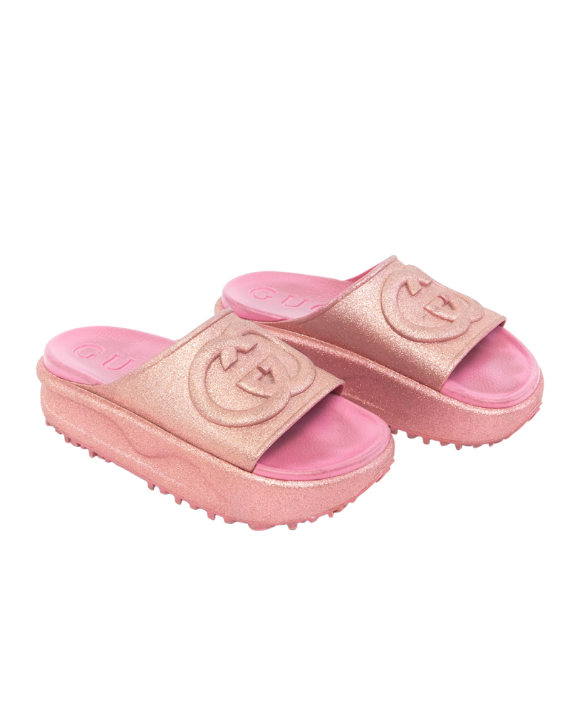 GUCCI INTERLOCKING G SUDE 36 PINK METTALLIC ROSE RUBBER 725541 01721