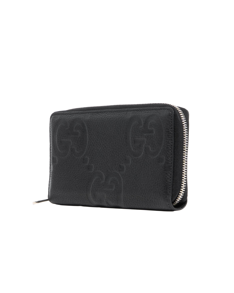 GUCCI JUMBO GG ZIP AROUND LONG BLACK GG EMBOSSED SHW 739484 2149 1187