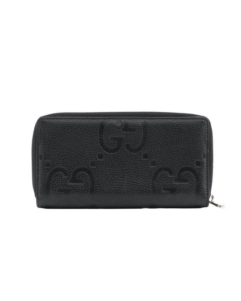 GUCCI JUMBO GG ZIP AROUND LONG BLACK GG EMBOSSED SHW 739484 2149 1189
