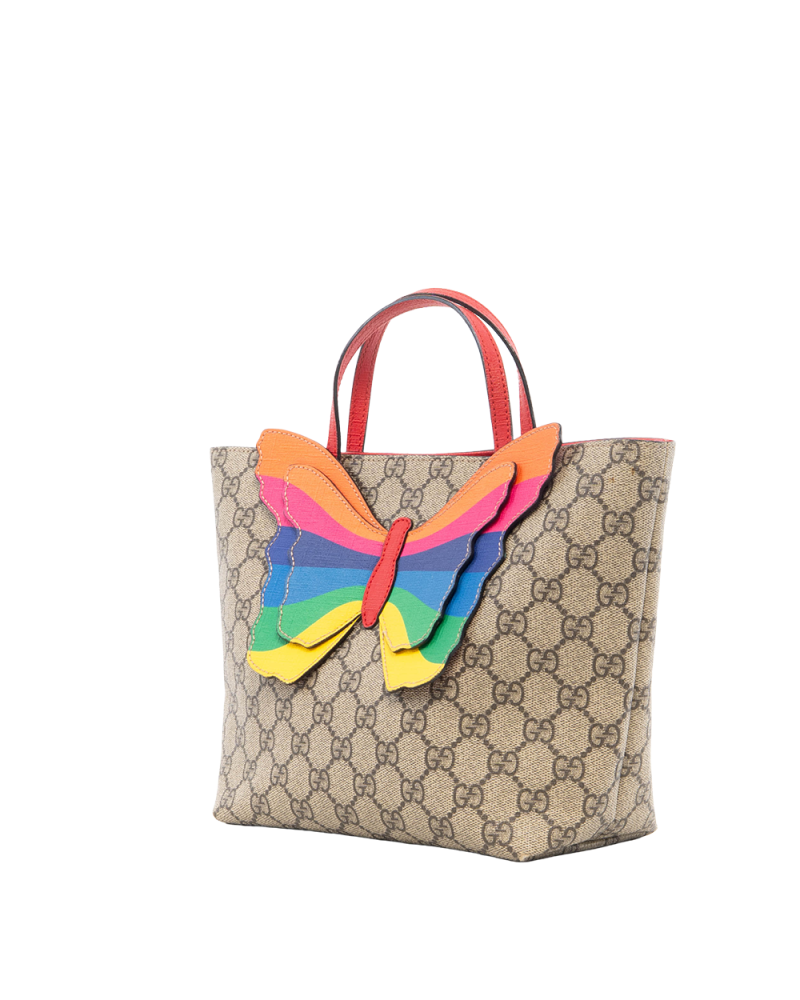 GUCCI KID TOTE BUTTERFLY BROWN RAINBOW GG MONOGRAM CANVAS GHW 550768 527066 7366
