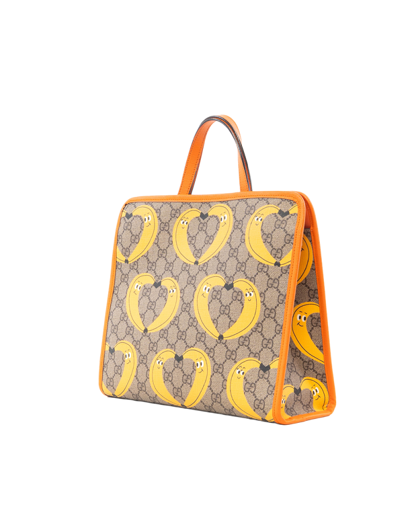 GUCCI KID S TOTE BANANA BROWN YELLOW ORANGE CANVAS SHW 605614 520981 5373