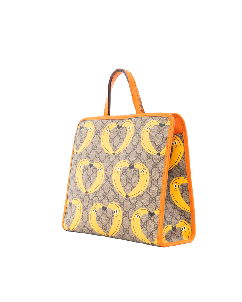 GUCCI KID S TOTE BANANA BROWN YELLOW ORANGE CANVAS SHW 605614 520981 5374
