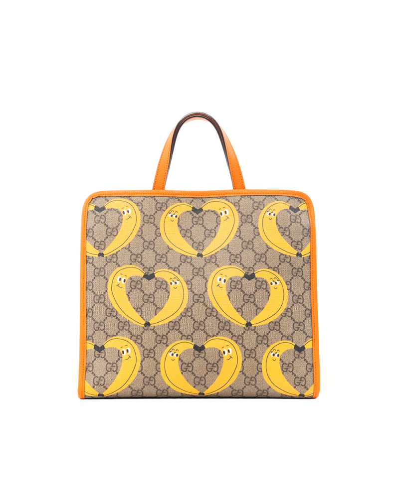 GUCCI KID S TOTE BANANA BROWN YELLOW ORANGE CANVAS SHW 605614 520981 5375