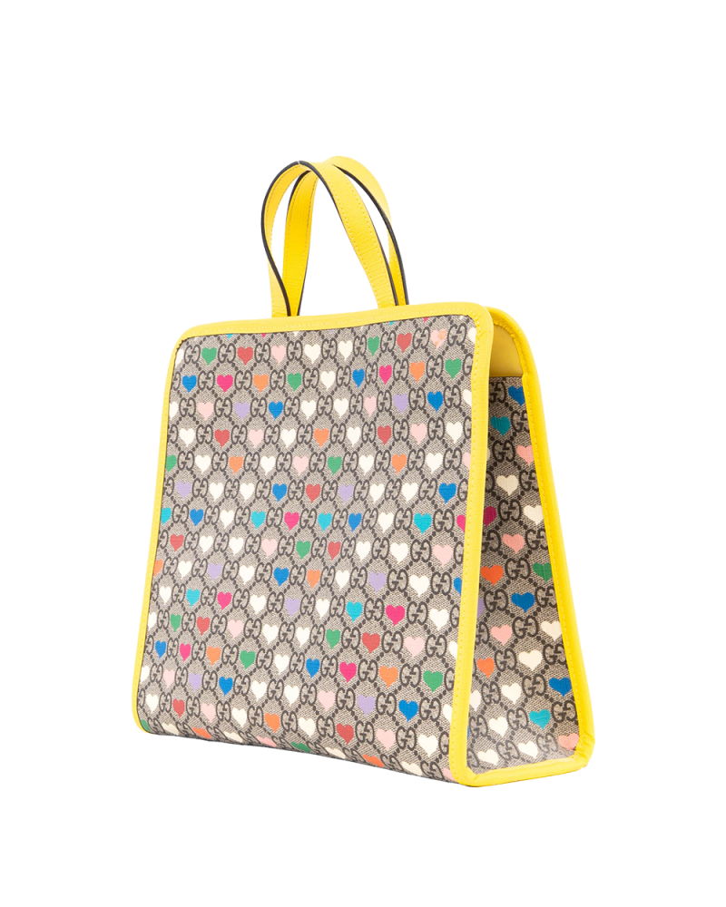 GUCCI KID S TOTE GG HEARTS BROWN YELLOW GG MONOGRAM CANVAS SHW 605614 527066 2352
