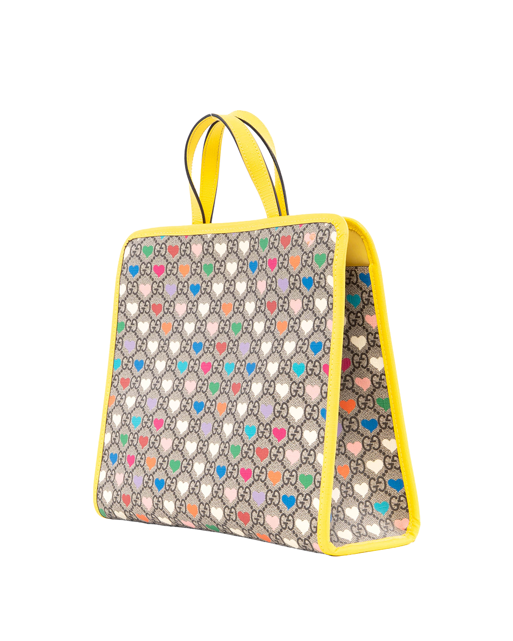 GUCCI KID S TOTE GG HEARTS BROWN YELLOW GG MONOGRAM CANVAS SHW 605614 527066 2352
