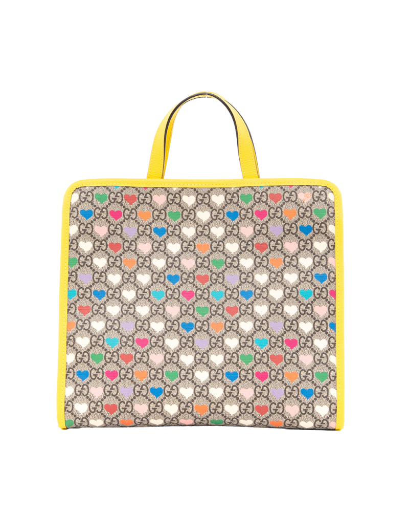 GUCCI KID S TOTE GG HEARTS BROWN YELLOW GG MONOGRAM CANVAS SHW 605614 527066 2353