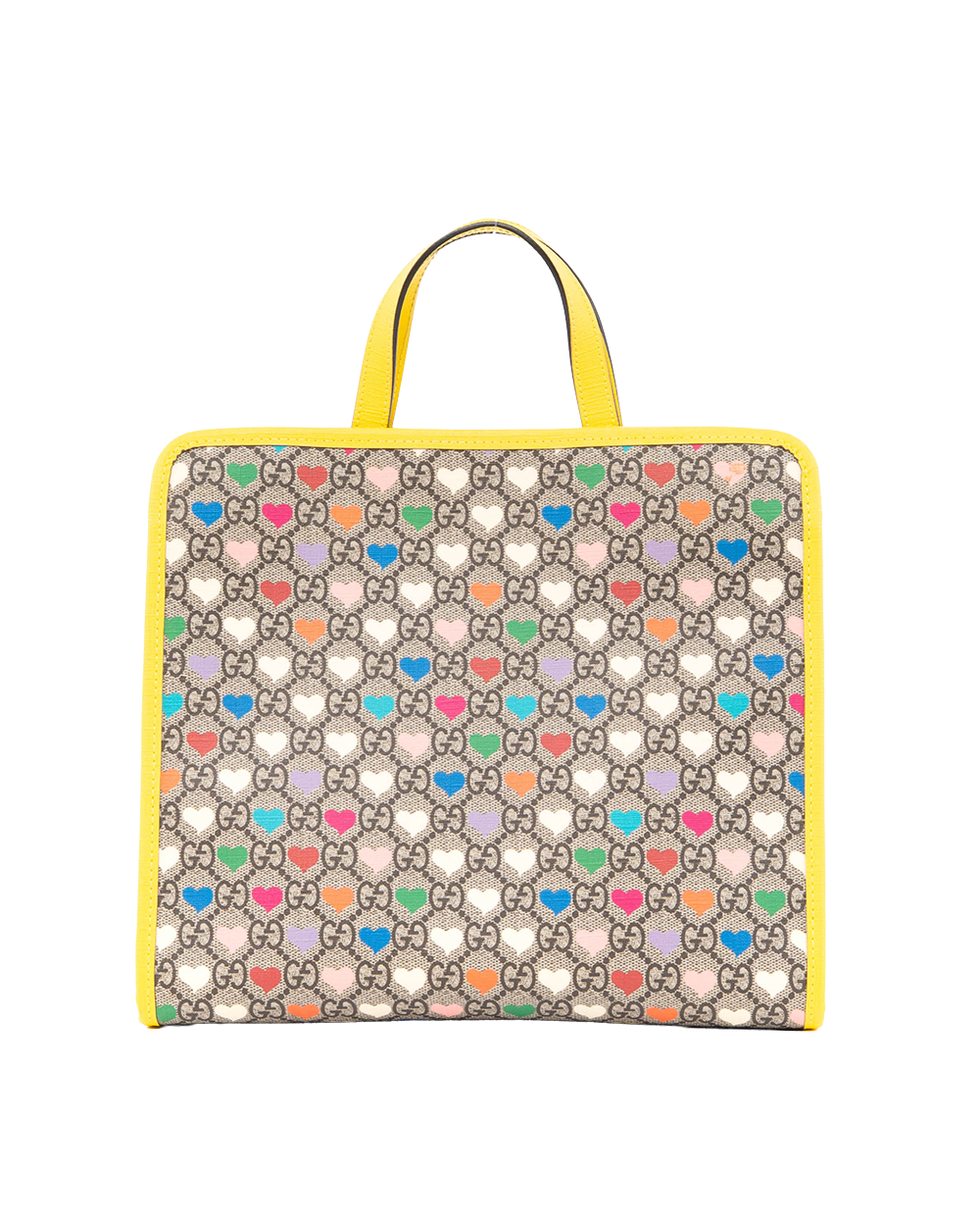 GUCCI KID S TOTE GG HEARTS BROWN YELLOW GG MONOGRAM CANVAS SHW 605614 527066 2353
