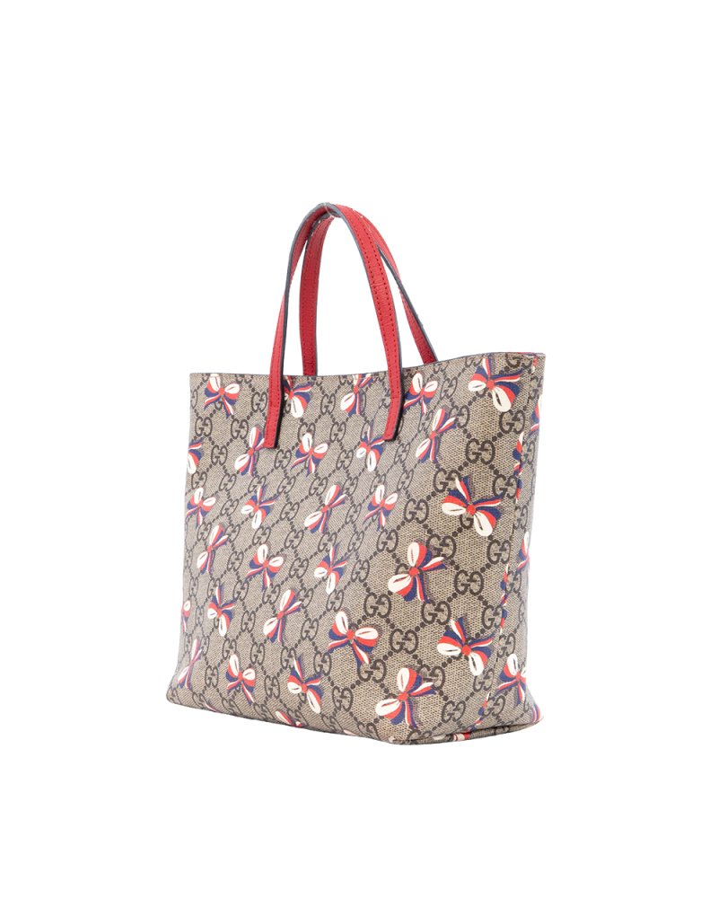 GUCCI KID S TOTE RIBBON BROWN RED GG MONOGRAM CANVAS SHW 430832 204991 0301