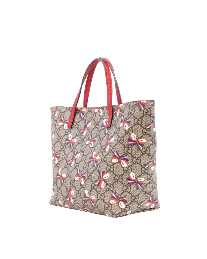 GUCCI KID S TOTE RIBBON BROWN RED GG MONOGRAM CANVAS SHW 430832 204991 0302