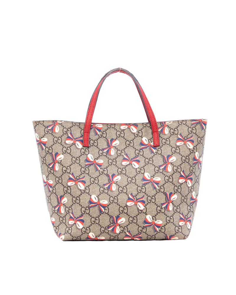 GUCCI KID S TOTE RIBBON BROWN RED GG MONOGRAM CANVAS SHW 430832 204991 0303